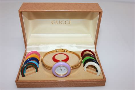 gucci ladies bangle watch with round brown face|vintage gucci watch interchangeable.